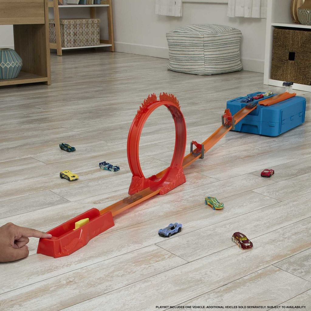 Hot Wheels Track Builder Flame Stunt Pack, Toy Car & Storage Container (16 Track Pieces)