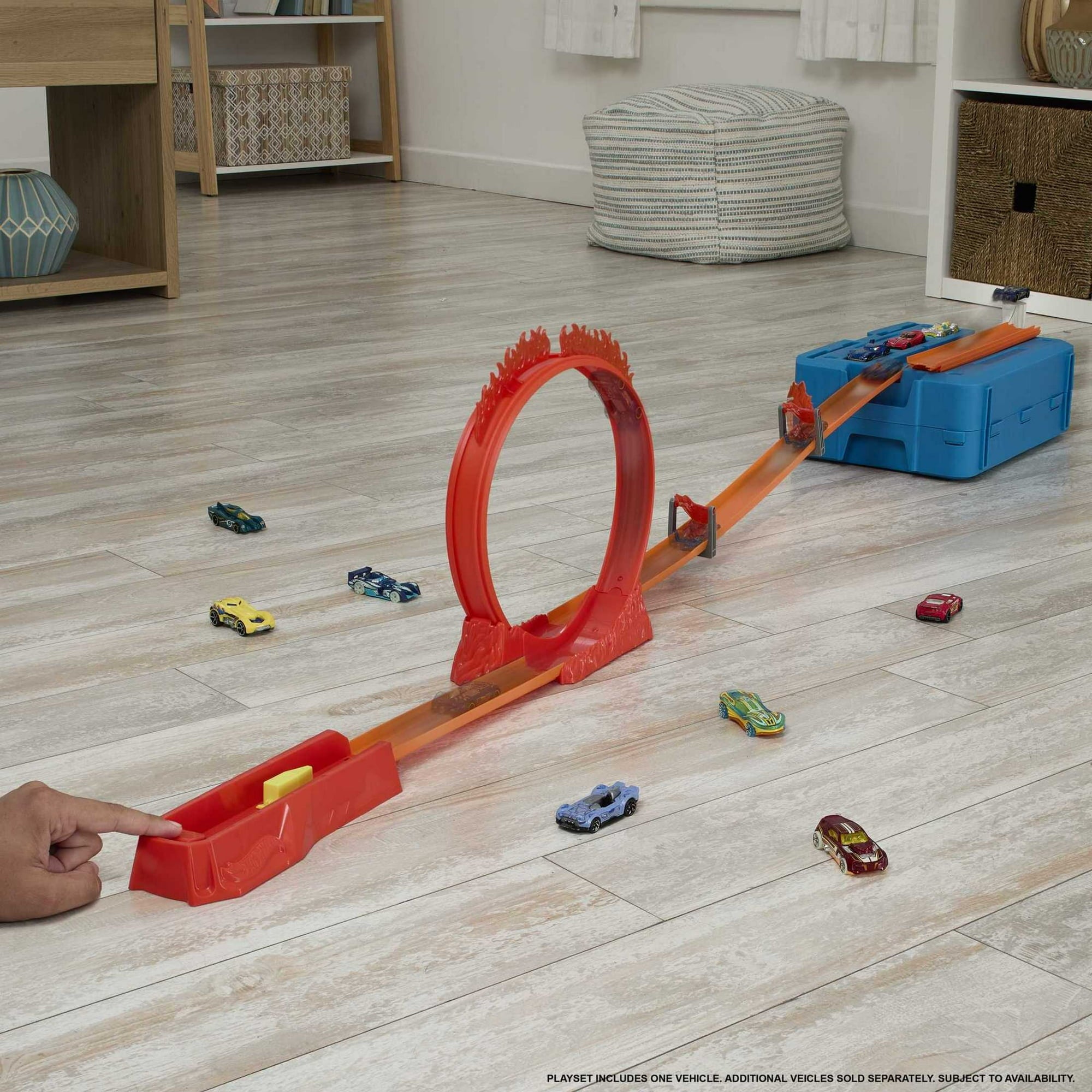 Hot Wheels Track Builder Flame Stunt Pack, Toy Car & Storage Container (16 Track Pieces)