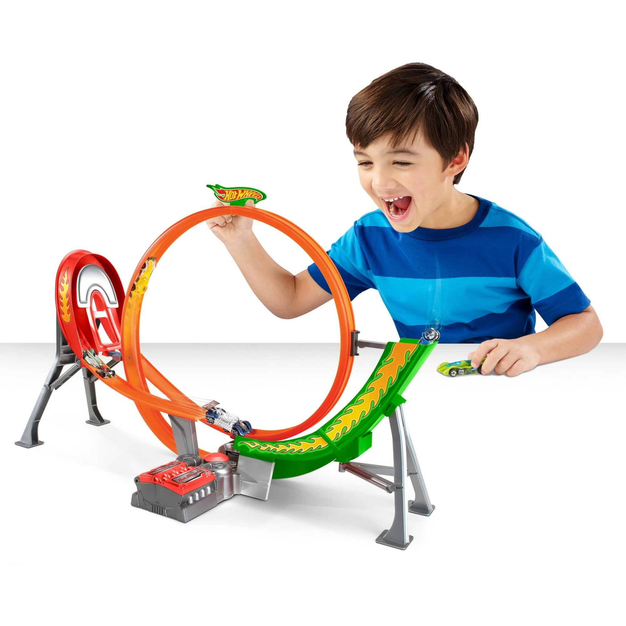 Hot Wheels Action Power Shift Motorized Raceway Track Playset with Booster & 5 Cars in 1:64 Scale