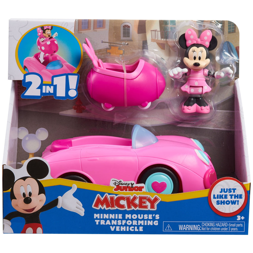 Disney Junior Mickey Mouse Funhouse Transforming Vehicle, Minnie Mouse, Pink Toy Car, Preschool, Officially Licensed Kids Toys for Ages 3 Up, Gifts and Presents