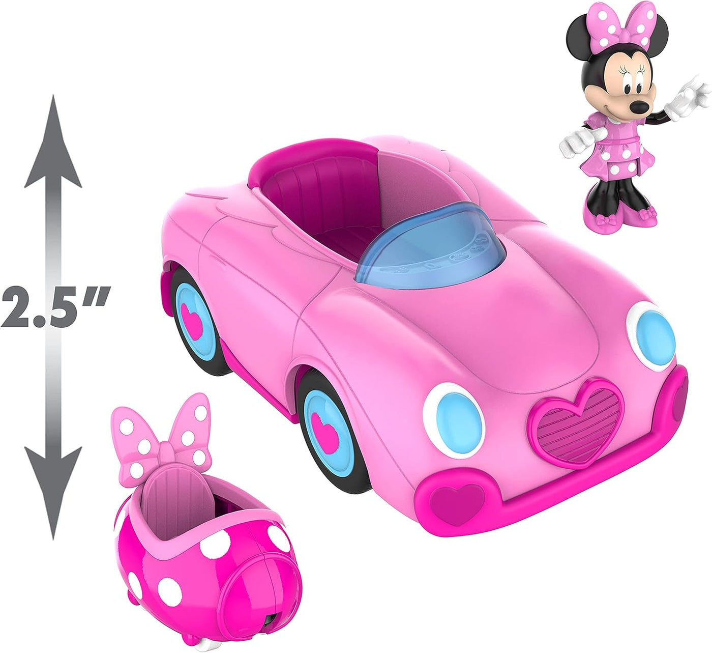 Disney Junior Mickey Mouse Funhouse Transforming Vehicle, Minnie Mouse, Pink Toy Car, Preschool, Officially Licensed Kids Toys for Ages 3 Up, Gifts and Presents