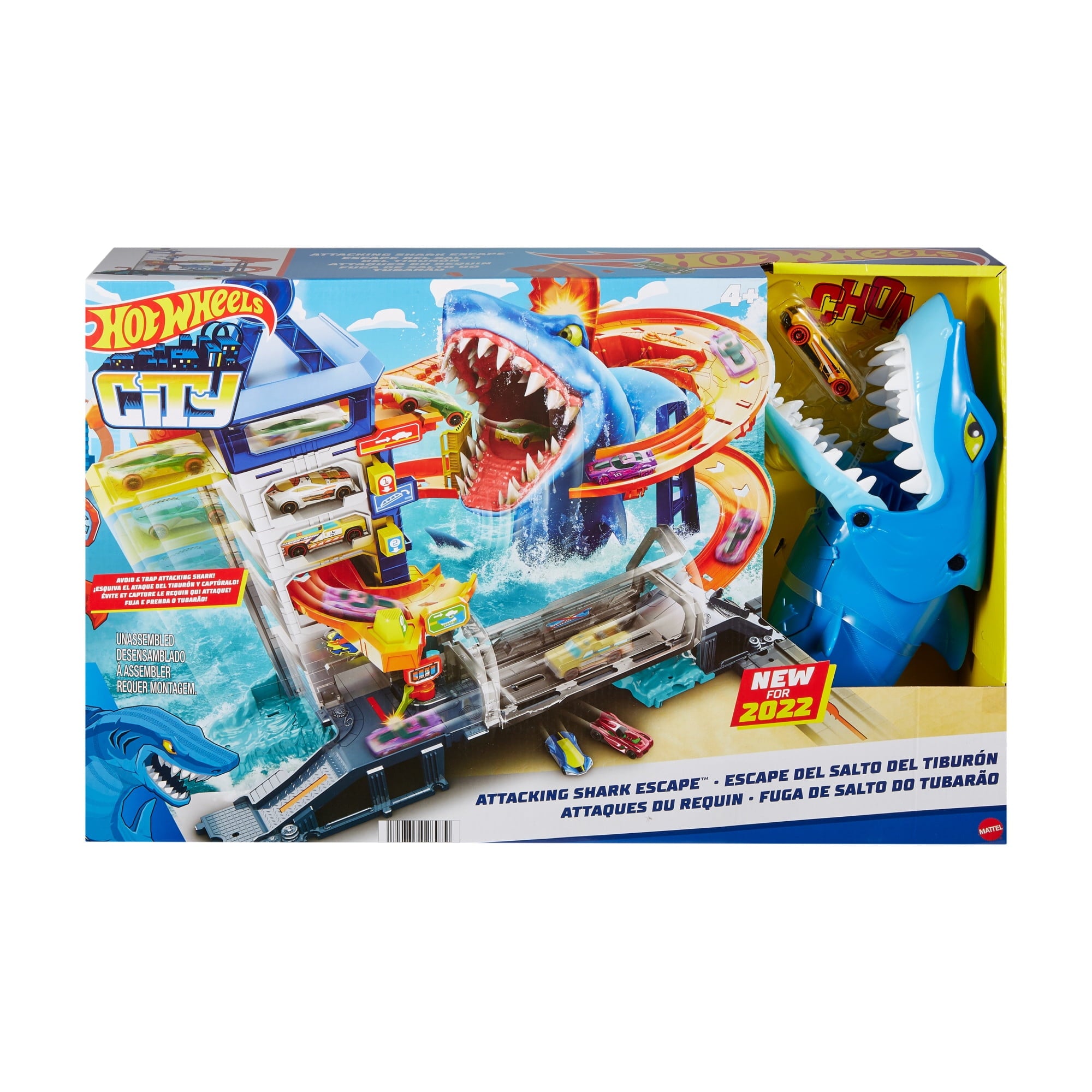 Hot Wheels City Attacking Shark Escape Playset with 1 Toy Car in 1:64 Scale, Length 21.3 in
