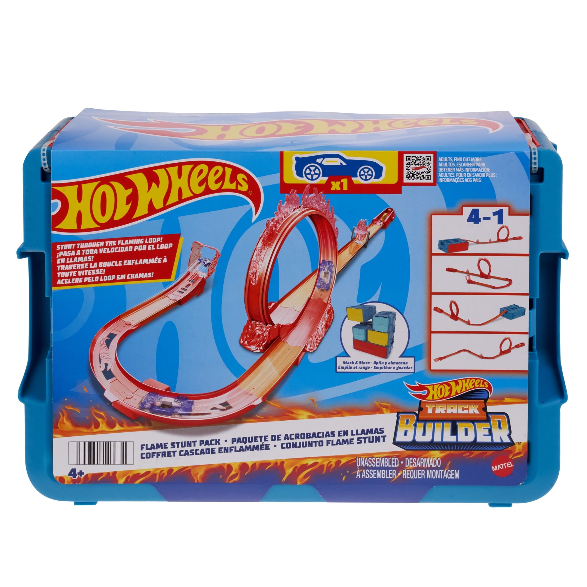 Hot Wheels Track Builder Flame Stunt Pack, Toy Car & Storage Container (16 Track Pieces)