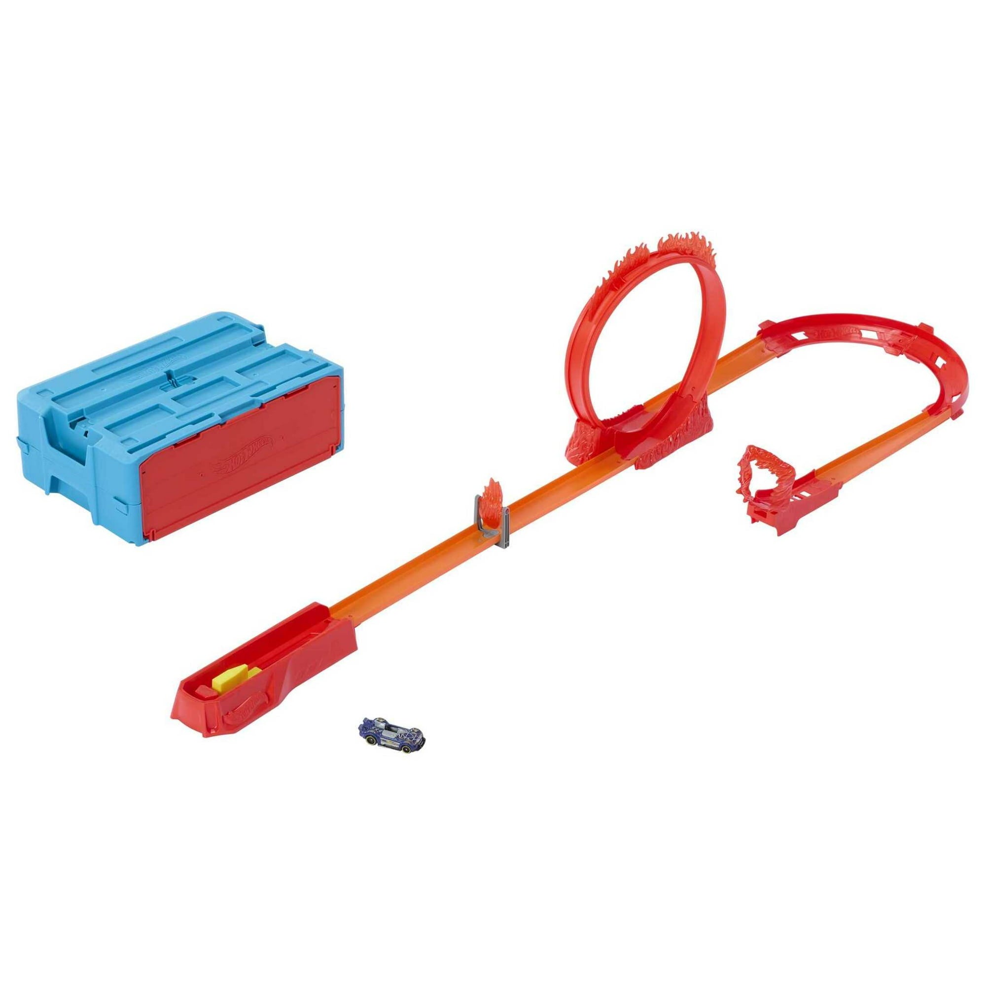 Hot Wheels Track Builder Flame Stunt Pack, Toy Car & Storage Container (16 Track Pieces)