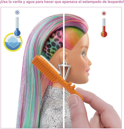 Barbie Leopard Rainbow Hair Doll with Color-Change Hair & Styling Accessories, Blue Eyes